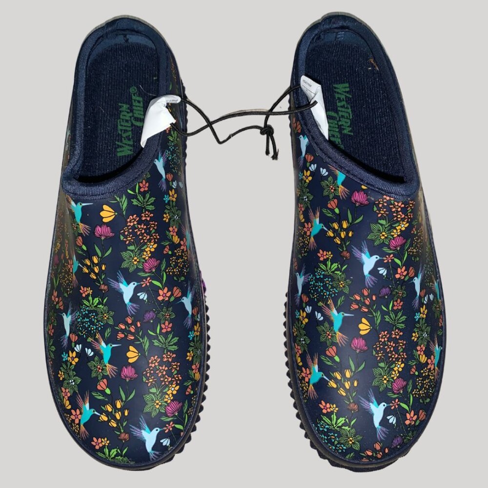 Western Chief Ladies’ Garden Clogs in Hummingbird Navy Blue Size 8 NWT